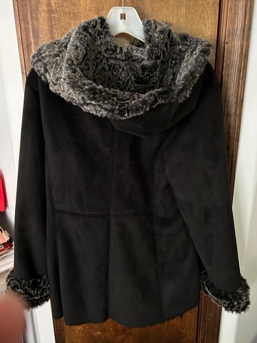Vintage Terry Lewis Suede Like Black Jacket w/ Faux Fur Size M - Beautiful! - Picture 4 of 12