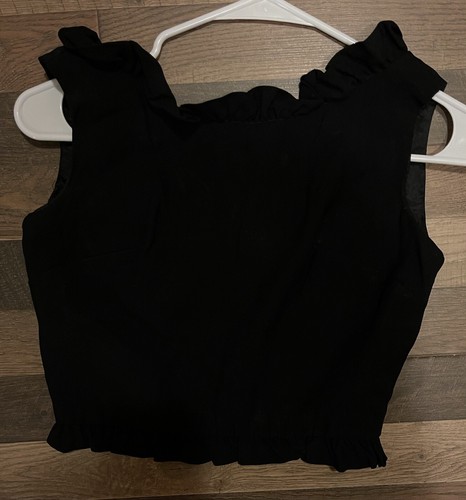Blusa Negra Pequeña De Colección Poliéster Camiseta sin Mangas Recortada Sexy Diseñador Volantes Lazo - Imagen 4 de 5