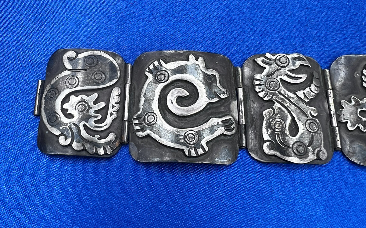 VTG TAXCO Mexico 980 Silver Hinged  Panel Bracele… - image 5