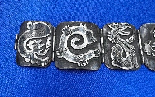 VTG TAXCO Mexico 980 Silver Hinged Panel Bracelet 2.465 Ozt Heavy Handmade - Picture 5 of 9
