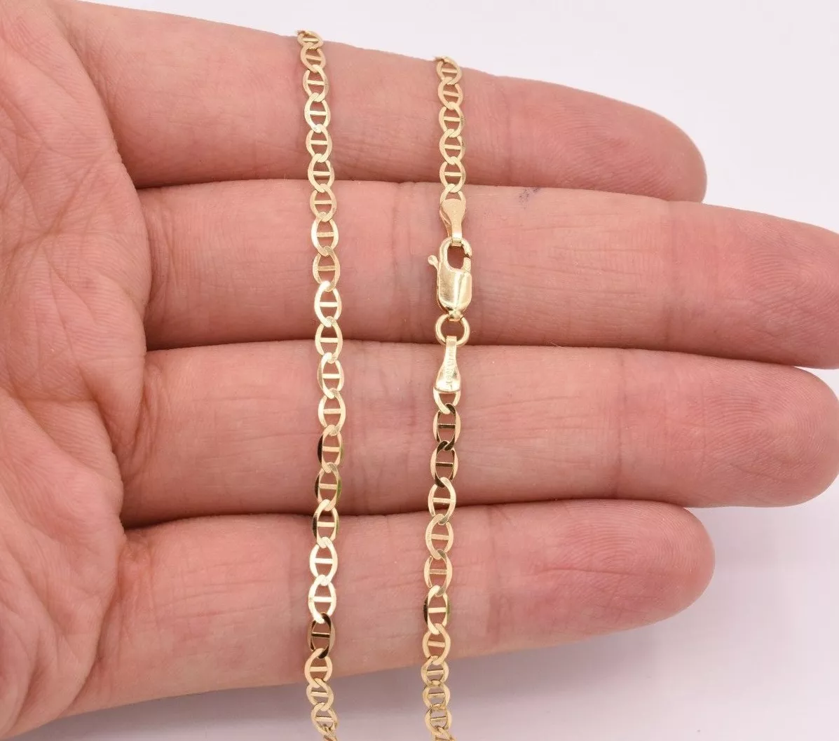 3.2mm Mariner Anchor Link Chain Necklace Real Solid 10K Yellow Gold