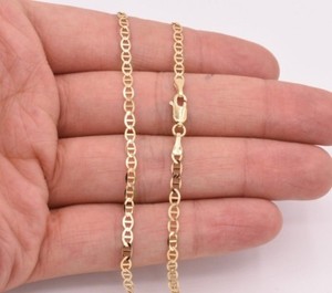 3.2mm Mariner Anchor Link Chain Necklace Real Solid 10K Yellow Gold