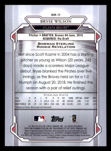 2019 Bowman Sterling Rookies #BSR72 Bryse Wilson - Picture 2 of 2