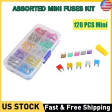 120 PC Low Profile Mini Car Fuse Auto Car Motorcycle SUV Fuses Kit APM ATM New