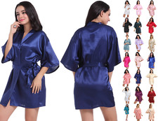 Women Kimono Robe Satin Dressing Gown Wedding Party Silk Short Bridal Sleepwear