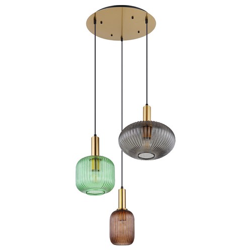 Lampadario Pendente Lampada Da Soggiorno 3 Fiamme Vetro H 130 Cm - Foto 2 di 9