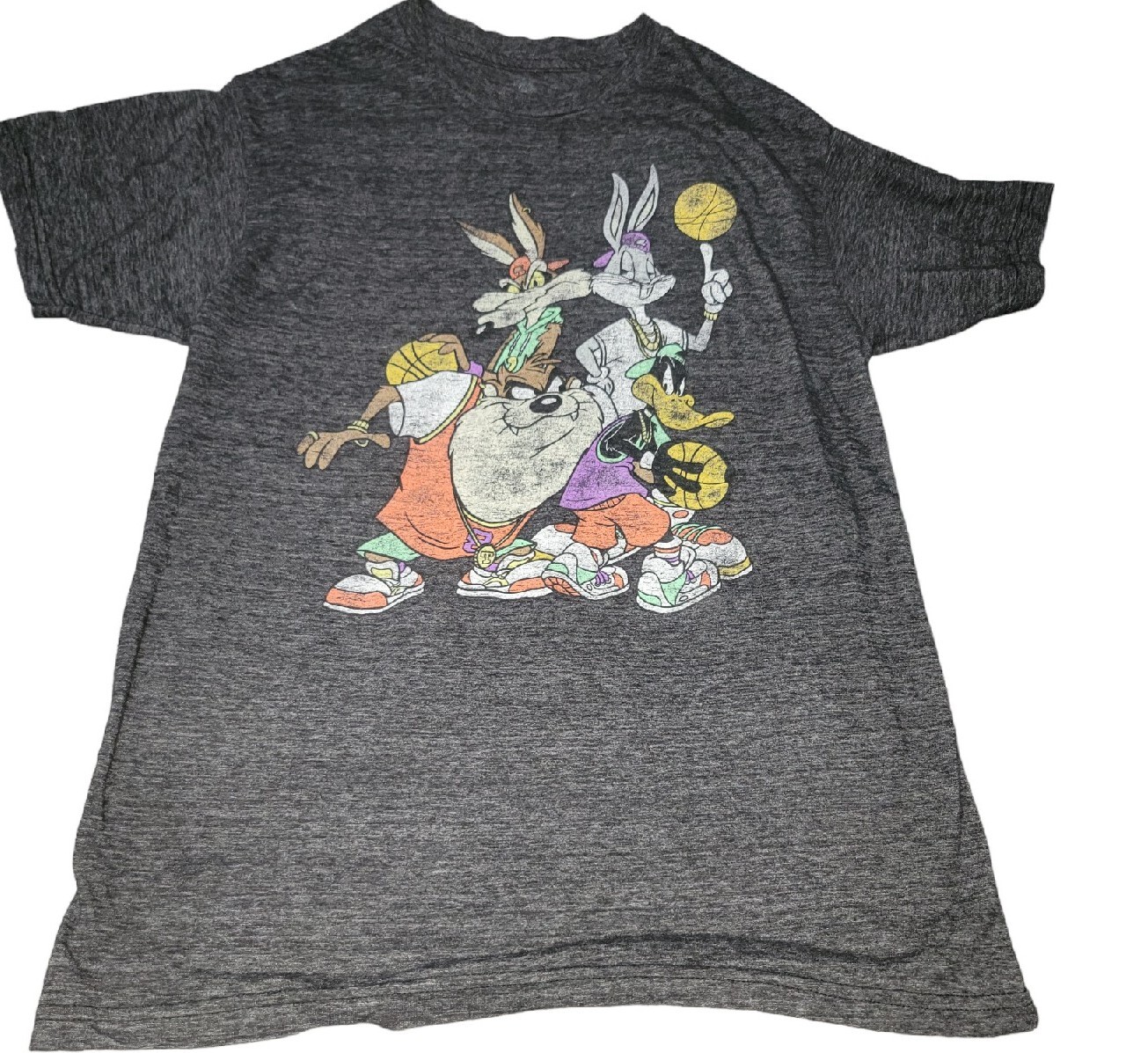 Men's Retro Space Jam Logo T-Shirt in Charcoal Gray Size Medium