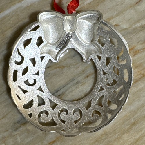 Lenox Sparkle and Scroll Silver Plated Wreath Ornament Multi Color Crystals - Picture 4 of 7