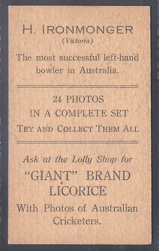 AUSTRALIAN LICORICE-AUSTRALIAN CRICKETERS 1930- VICTORIA - IRONMONGER - 第 2/2 張圖片