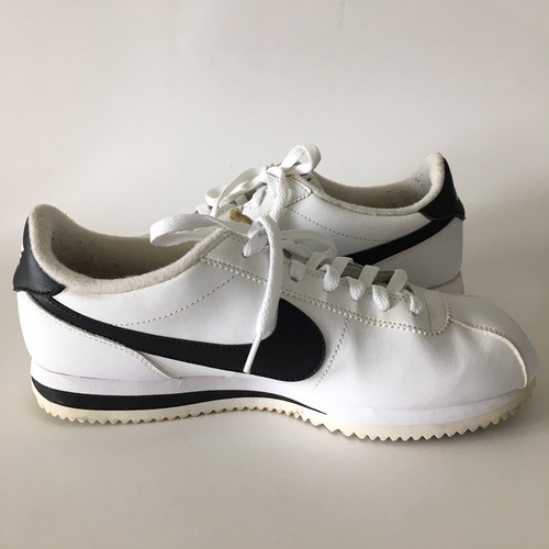 Nike Cortez Basic Leather Men’s White Black Swoosh Shoes Sneakers Size 9 - Picture 9 of 17
