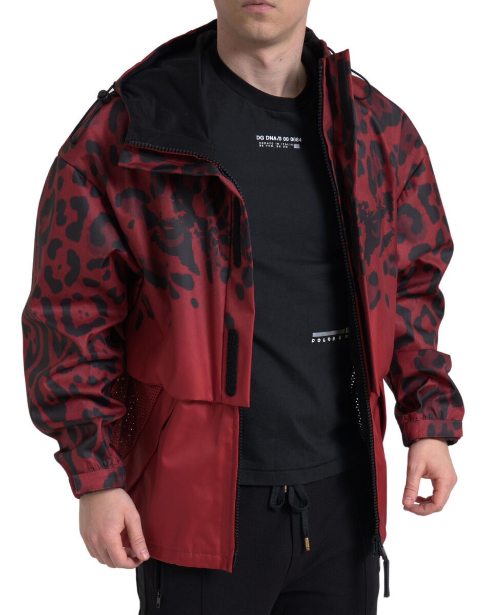 DOLCE & GABBANA Jacket Red Leopard Hooded Rain Coat s. IT54 DOLCE & GABBANA Jacket Red Leopard Hooded Rain Coat s. IT54