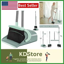 Stylish Gray & Green Broom and Dustpan Set - Efficient Home Cleaning Solution