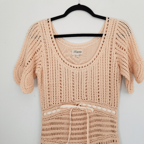 Temperley London Blush Peach Linen Cotton Blend Boho Cottagecore Crochet Dress - Picture 4 of 15