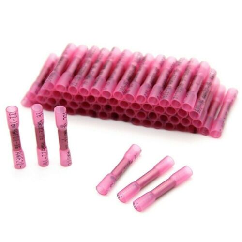 100 pezzi connettori filo butt termoretraibile rosso terminali a crimpare AWG 16-22 calibro US - Foto 2 di 11