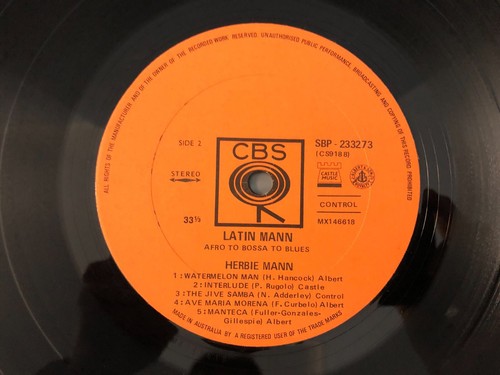 Herbie Mann - Latin Mann (Afro To Bossa To Blues) 12" LP 1965 CBS Aus SBP 233273 - Imagen 7 de 12