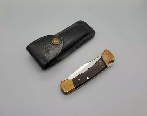 Buck Knives 110 Finger Grooves Pocket Knife 1987 Folding w/ Sheath RARE - Picture 9 of 9