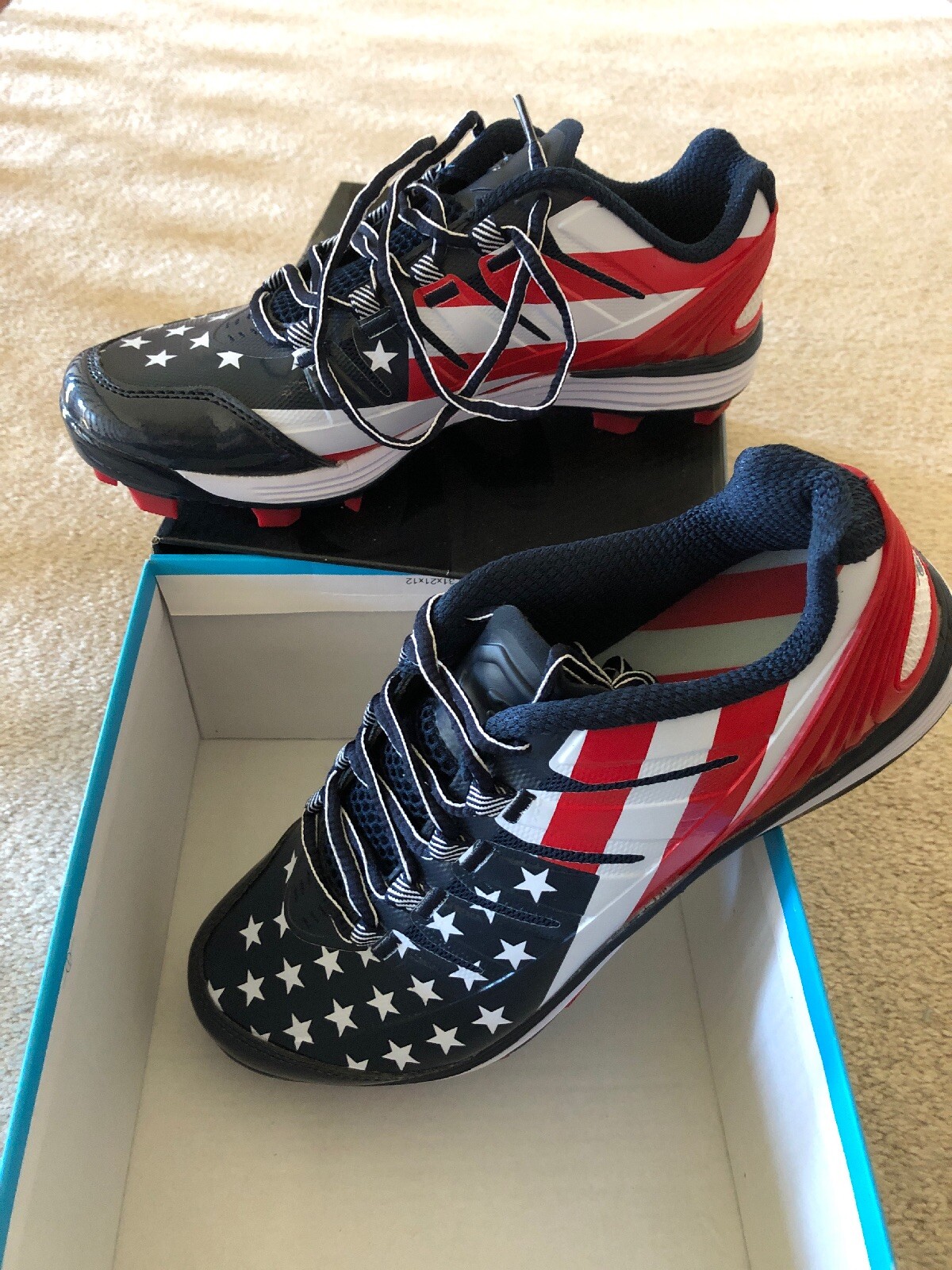 Red White blueee Boombah Size 7.5 Baseball Spikes Red White blueee Boombah Size 7.5 Baseball Spikes
