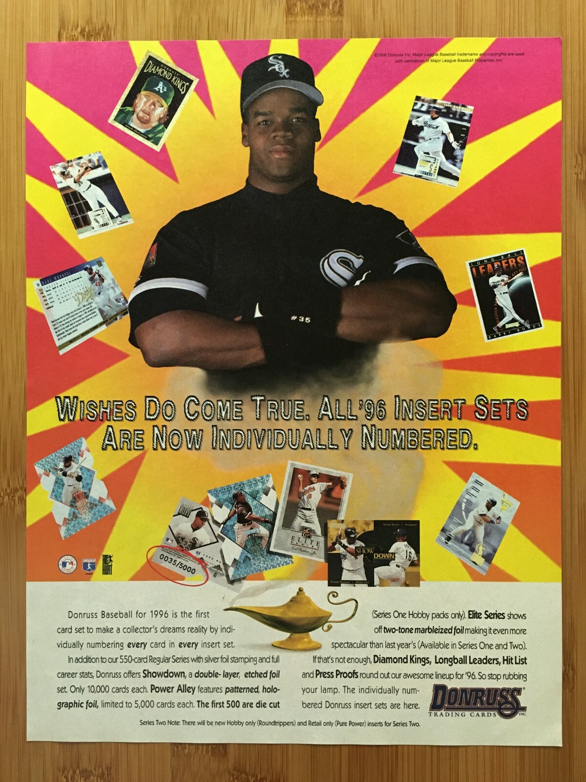 1996 Donruss Baseball Cards Vintage Print Ad/Poster Frank Thomas White