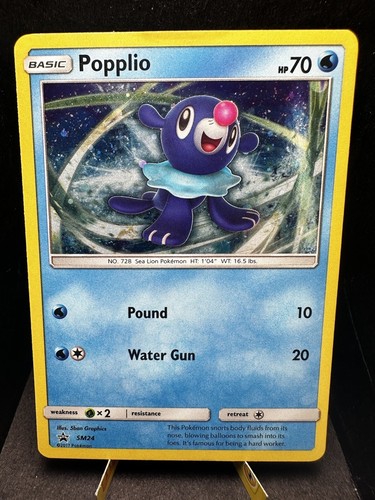 Pokemon TCG Sun & Moon Popplio SM24 Black Star Promo Cosmos Holo LP/Light Crease