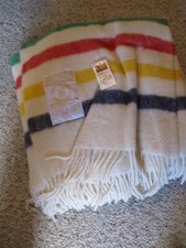 C-242.2 HAND-WOVEN WOOL BLANKET 48 BY 71 BY NORTHWEST TRADERS WHITE w/STRIPES