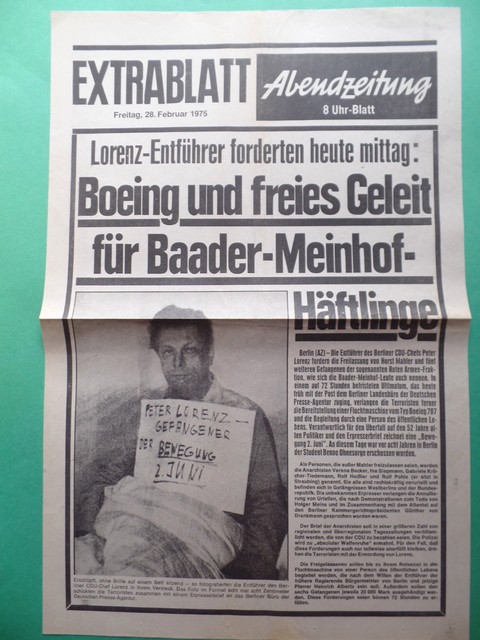 Extrablatt 1975 - RAF - Entführung Peter Lorenz - Bewegung 2. Juni Extrablatt 1975 - RAF - Entführung Peter Lorenz - Bewegung 2. Juni