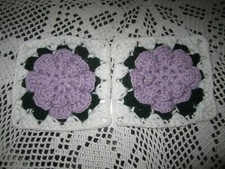    12-5" CROCHETED RAISED FLOWER GRANNY SQUARES 4 AFGHAN, AFGHANS PALE PLUM 