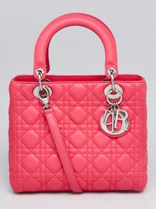 Christian-Dior-Pink-Cannage-Quilted-Lambskin-Leather-Medium-Lady-Dior-Bag