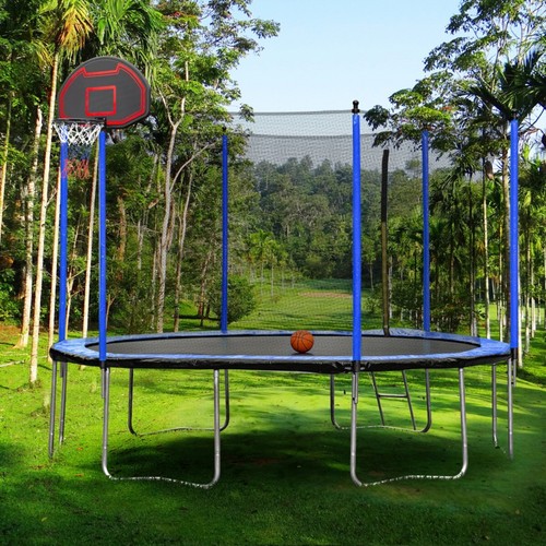 15FT Trampoline with Basketball Hoop Inflator and Ladder, Inner Safety Enclosure - Picture 12 of 24
