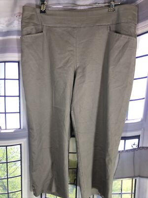 STUDIO WORKS 8 Pull On Capri Pants Taupe Brown Accented Hem Crop