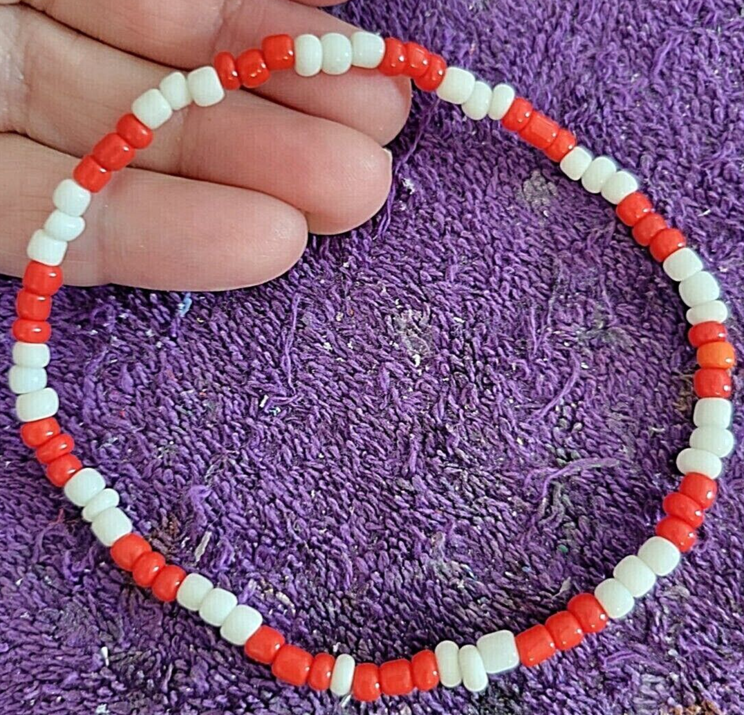 Christmas Santa Claus Candy Cane Beaded Anklet 12.5 Inch Unique Peppermint Design-image
