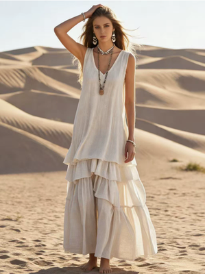 flowy linen dress Cotton Sun Dresses for Older Women Casual Loose Comfy V Neck Short Sleeve Linen Maxi Summer Lightweight Gauze Maxi Dresses Tea Length Tshirt Dress Beach Vacation Outfits 2025 at grazing the ankles gracefully cocolona Womens Summer Linen Dress