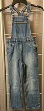 Hanna Andersson Denim Bib Overalls Size 6-7 Kids Floral Accent Bibs Youth