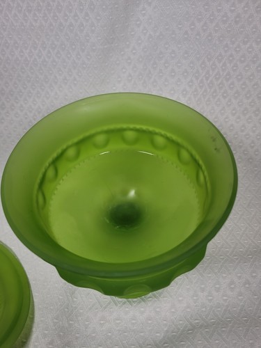 Vintage Indiana Glass Frosted Green Kings Crown Thumbprint Pedestal Candy Dish - Picture 8 of 12