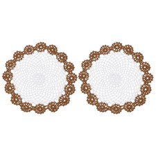 2Pcs Crochet Handmade Doilies 8.2" Placemats Lace Coasters White, Coffee