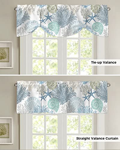 Tie Up Valance for Windows Nautical Coastal Ocean Coral Curtains Valances Rod - Picture 6 of 7