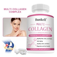 Anti-Aging Skin Collagen Peptides Type I, II, III, V, X 2000mg Hair 120 Capsules