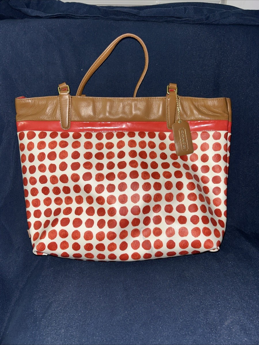 COACH Retro Orange Coated Canvas Leather Painted Dot Tote Bag