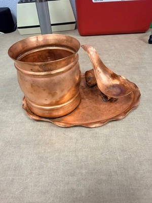 Vintage Gregorian Copper Pipe Tray w/ Holder & Accessory Compartment   Handmade