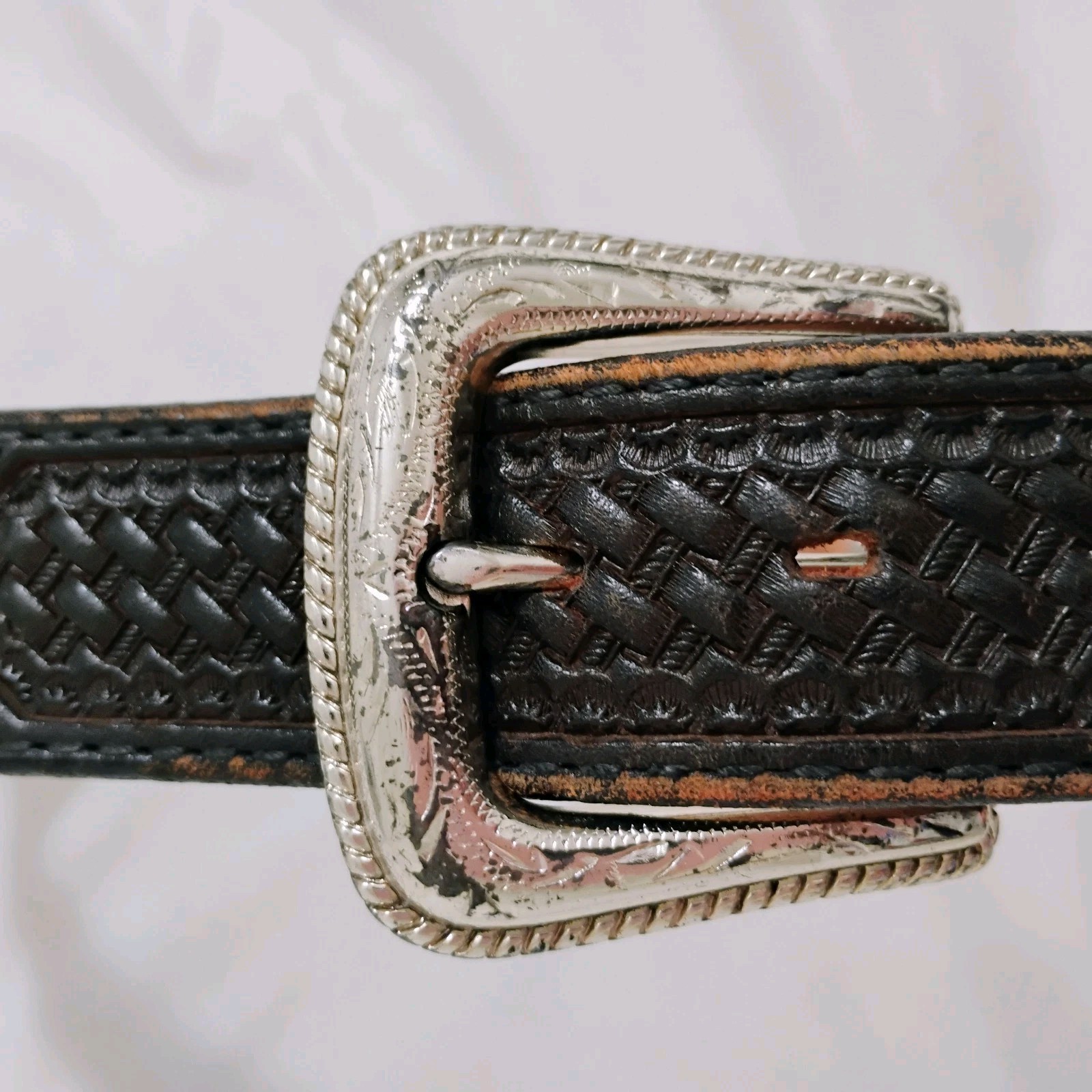 Vintage Nocona Belt Co Studded Leather Belt Western Sz 38 Brown Made In Texas