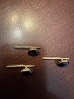 Vintage unbranded Black onyx shirt tuxedo button studs gold tone set of 3 — photo 2