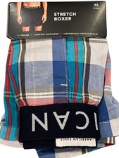 NWT AMERICAN EAGLE 4" Stretch Boxer Sz XS-L Blue Red White Plaid 91