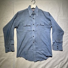 VTG 70s Levi's Orange Tab Chambray Western Work Shirt Men's Medium Distressed