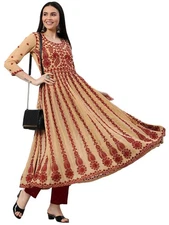 GoSriKi Women's Georgette Chikankari Embroidered Anarkali Kurti (Kari Beige-N...