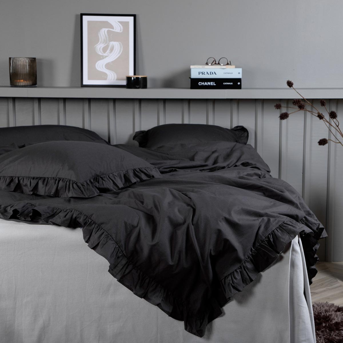 Parure de lit anthracite Levi 240x220cm anti-bouloche pour lit 2 personnes