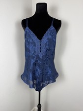 Vintage Victoria s Secret Gold Label Blue Sheer Floral Burnout Teddy Bodysuit L