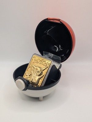   Pokémon 23K Gold Plated Pikachu Metal Card w/ Poké Ball Display Case