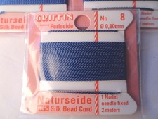 THREE Griffin Cards 100 Silk Thread Cords W/Needle Size 8 Blue G162 DNG
