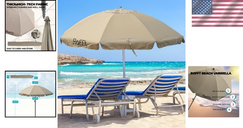 Heavy Duty 8ft Beach Parasol with Adjustable Tilt and Carry Bag for Travel - Picture 2 of 9
