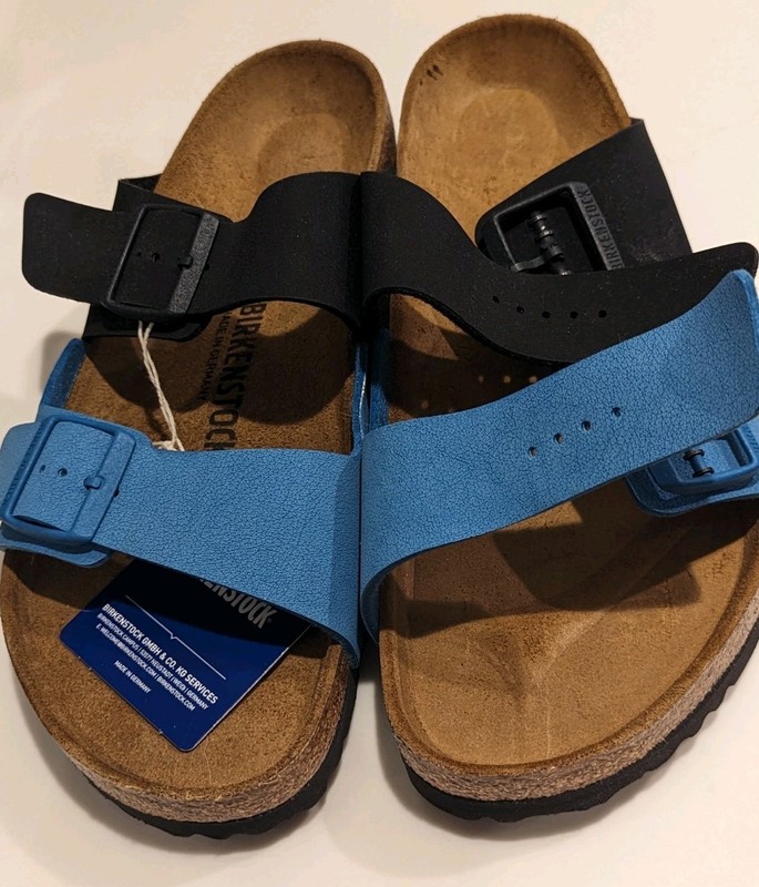 Birkenstock New w/ Box Arizona Split Sapphire/Black Birkibuc Regular Size 42