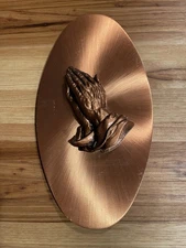 Vintage 70s 80s Copper Copperama Inc Praying Hands Wall Plaque Catholic Art